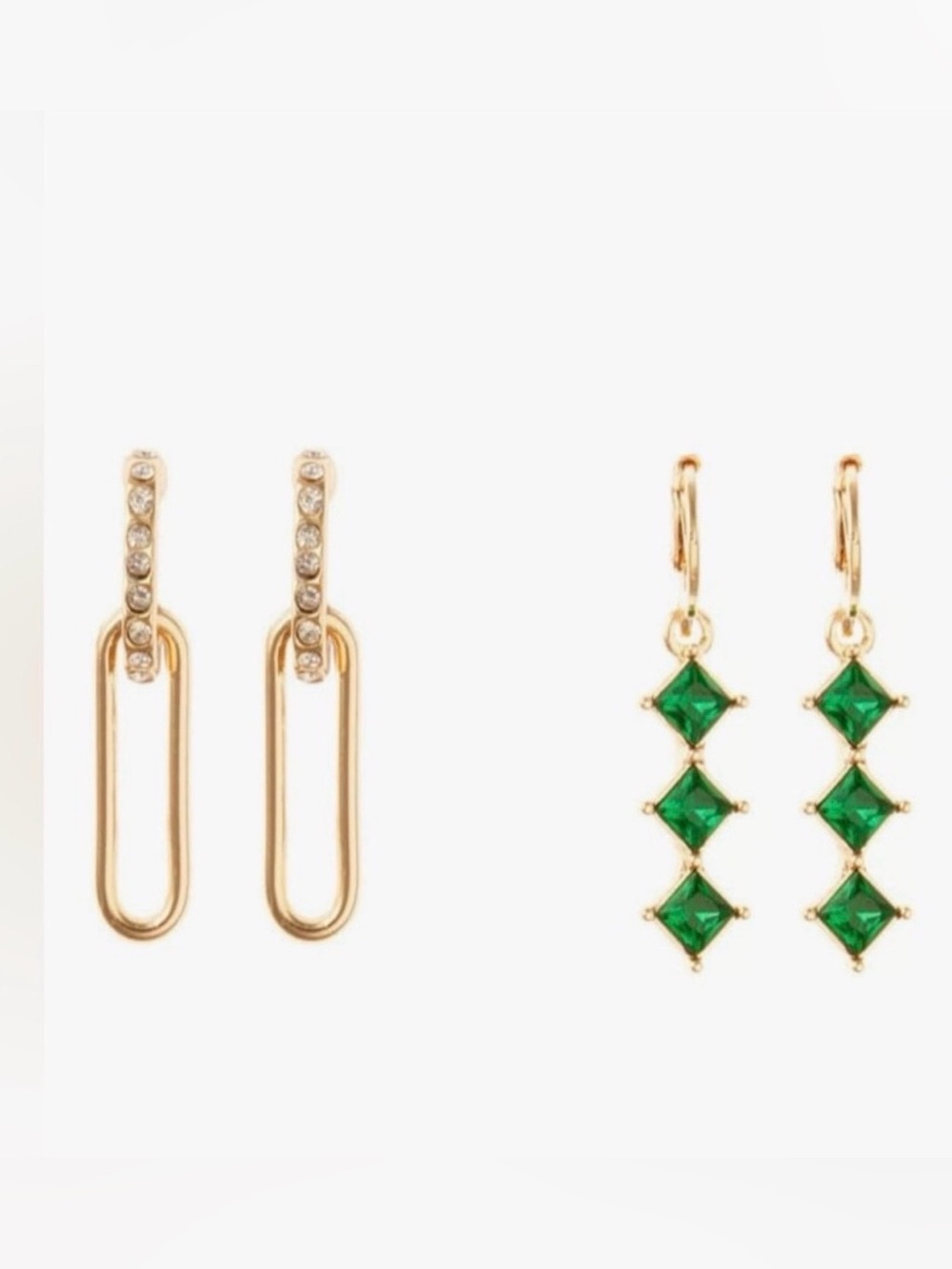 Wicked x 8 Other Reasons Green Crystal Triple Drop Gold Hoop Earrings NEW